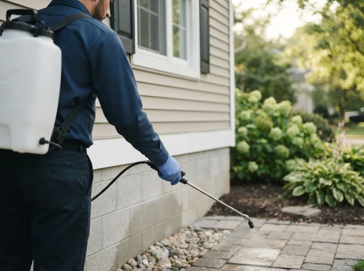 Pest control technician inspecting a home in Pierce, TX